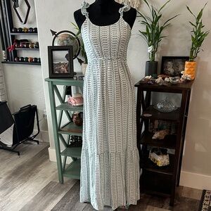 NWOT Jessica Simpson White and Blue Eyelet Lace Maxi Dress